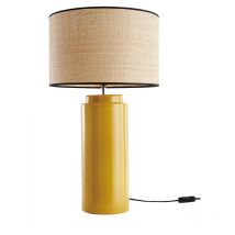 Miliboo - Lampe à poser en céramique émaillée jaune et abat-jour en raphia naturel H64 cm majes