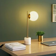 Kosilum - Lampe à poser marbre et verre blanc - Estrela