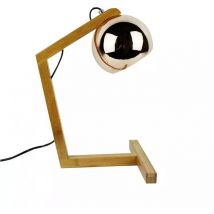 Lampe de chevet métal cuivré pied bois H41cm - copper