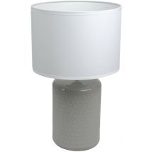 Lampe à poser pied en ceramique taupe abat jour coton blanc deco ananas