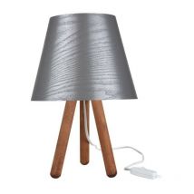 Lampe à poser Pino ASZ1453 trépied en bois et abat-jour gris