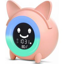 Einemgeld - Lampe Réveil Enfant avec Veilleuse 5 Couleurs Luminosité Lumière Réglable Haut-parleurs Réveils Programmés Affichage Automatique