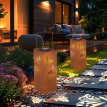 Lampe solaire de décoration de jardin, lanterne rouille, lampe de jardin, lampe décorative, lampe d'extérieur, poinçons décoratifs papillon, métal,