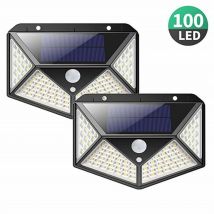 Lampe Solaire Extérieur【Version Puissante 2 Pack】100 led 2200 mAh éclairage Extérieur étanche 270° lumière Solaire Détecteur de Mouvement 180 ° Spot
