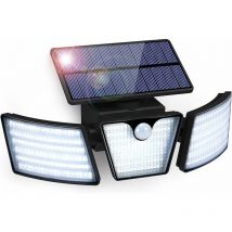 Lampe Solaire Extérieur Détecteur de Mouvement 265 led IP65 Étanche 3 Têtes Rotation 360° Lumière Murale Spot Mural Extérieur Étanche pour Jardin