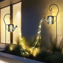 Lampe solaire enfichable arrosoir lampe de jardin d'extérieur en arrosoir design lampe enfichable argent, 24x led blanc chaud, h 94 cm, jardin balcon