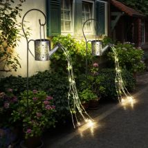 Lampe solaire enfichable arrosoir lampe de jardin d'extérieur en arrosoir design lampe enfichable argent, 24x led blanc chaud, h 94 cm, jardin balcon