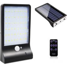 Lampe Solaire Exterieur 48 led Détecteur de Mouvement Lumière Dimmable avec Télécommande Sans Fil étanche Lampe Solaire pour Porte Couloir Patio Noir
