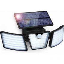 Lampe Solaire Extérieur Détecteur de Mouvement 265 led IP65 Étanche 3 Têtes Rotation 360° Lumière Murale Spot Mural Extérieur Étanche pour Jardin