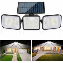 Lampe Solaire Exterieur Detecteur de Mouvement, 3 Têtes 180 led Lumiere Solaire Exterieur IP65 Étanche Eclairage Exterieur Solaire 3 Modes Spot