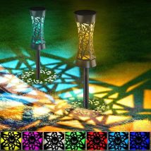 Lampe Solaire Exterieur Jardin, Lumiere Solaire Exterieur Jardin avec Colorée led et Lumière Blanche Chaude, IP65 Étanche Lampe Solaire Jardin pour