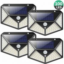 Lampe Solaire ExtérieurVersion Puissante 4 Pack100 led 2200 mAh éclairage Extérieur étanche 270° lumière Solaire Détecteur de Mouvement 180 ° Spot