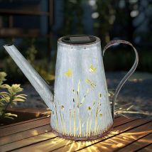 Lampe solaire LED arrosoir décoration de jardin lampe de terrasse lampe solaire, métal bleu rouille antique, blanc chaud durée d'éclairage 6-8h, LxH