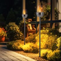 Lampe solaire led lampe enfichable lampe de chemin avec piquet effet flamme lampe de jardin lampe d'extérieur, métal blanc, 1x led blanc chaud, DxH