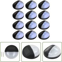 The Living Store Lampe solaire murale à led d'extérieur 12 pcs Rond Noir - Lampes Solaires Exterieures - Éclairage Solaire Mural - Lampadaire Solaire
