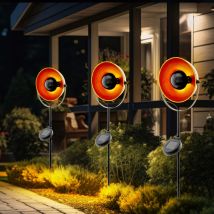 Lampe solaire sur piquet à brancher, noir et orange, lampe de jardin sur piquet solaire, acier, ampoule led, h 61 cm, lot de 3