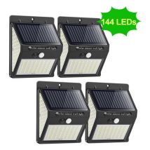 Lampe solaire,Lot de 4 144LED Lampe Solaire Exterieur Detecteur de Mouvement, 3000K Lumiere Solaire Exterieur 3 Modes 180°Eclairage Exterieur Solaire