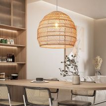 Lampe Suspendue En Rotin D40 Cm – Éclairage Naturel Tissé À La Main – Culot E27 – Hauteur Réglable Jusqu'à 200 Cm – Pour Cuisine Et Salle À Manger