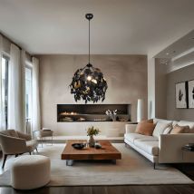 Lampe suspendue lampe de salon lampe suspendue lampe de salle à manger lampe suspendue plafonnier, métal plastique design feuille noire, 1x E27, h