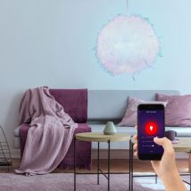 Lampe suspendue led intelligente à intensité variable, boule de plumes, lampe à ressort rose, lampe suspendue pour chambre d'enfant, rvb changeant de