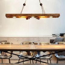 Lampe suspendue à poutre en bois de 38 w, lustre en bois rétro rustique pour table de billard, îlot de cuisine, salon, salle à manger, chambre à