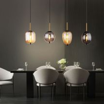 Lampe suspendue suspension lampe suspension lampe de table à manger, 4 ampoules métal noir ambre fumé, douilles E14, LxlxH 110x18,5x120cm