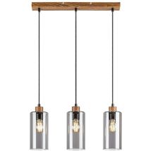 Lampe Suspendue Tanno En Métal Chêne En Verre Teinté E27 3 X Max, 25w L: 48 Cm H: 150 Cm Ø10cm Dimmable