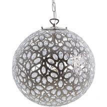 Lampe Suspension Ronde en Métal Argenté avec Cristaux E27 Max. 60W Idéale pour Salle à Manger ou Salon Oriental et Glamour Chic Beliani