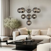 Lampe à suspension chrome lampe de salon suspension moderne table à manger, lampe boule de verre réglable en hauteur, 9x douilles G9, DxH 40x120 cm