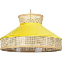 Beliani - Lampe à Suspension Lumière Douce Abat-Jour en Coton Rotin Naturel et Jaune Batali