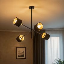 Lámpara colgante lámpara colgante lámpara de techo tela metálica 4 llamas lámpara de comedor, foco negro dorado, 4x casquillos E14, Al.xL.xAn.