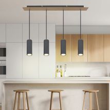 Lampe à suspension suspension lampe de salle à manger aspect bois graphite 4 flammes plafonnier suspendu, métal, 4x douilles GU10, LxlxH 65x6x120 cm