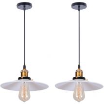 Wottes - Lampe Suspension Vintage E27 Luminaire Plafonnier Intérieur Lustre Suspension Réglable Ø26CM Blanc - 2Pcs