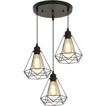 Industriel Suspension Luminaire E27 Plafonnier Industriel Noir Maximale 60W Conception Créative de Cage en fer Lustre Noir 3 lumière (Sans Ampoule)