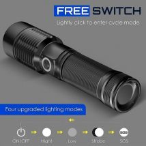 Jalleria - Lampe Torche led Ultra Puissante - Lampe de Poche Rechargeable 3000 Lumens S6000 Lampe Tactique, Lampe Torche led Rechargeable usb, 4