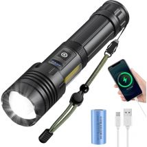 Memkey - Lampe Torche led Ultra Puissante Rechargeable, 3000 Lumens, Lampe de Poche avec Batterie de 3400 mAh (Incluse), Lampe Tactique Zoomable