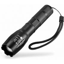 Lampe Torche LED Ultra puissante XML-T6 Lampe Torche Militaire utilisable pour vélo ou randonnées et 5 Modes Dont Flash Anti-agression, zooms et