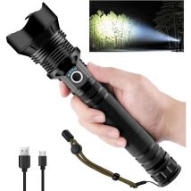 Lampe Torche LED Ultra Puissante,Lampe de Poche Rechargeable 4000 Lumens Lampe de Poche P90 Ultra Puissante Ajustable Zoomable Étanche Torche,Lampe