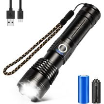 Lampe Torche LEDs, Lampe de Poche Rechargeable,Zoomable, Longue Durée, IP68 Étanche à l'Eau et 5 Modes de Fonctionnement pour les