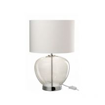 Lampe Transparente Verre/Textile Argent/Blanc - L 30 x l 30 x H 31 cm