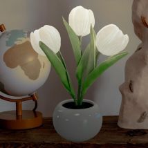 Kcvv - Lampe Tulipe, Lampe de Table Lampe de Bureau Ornements de Fleurs Led Simulation Tulipe Veilleuse avec Céramique Vase, pour la Maison Salon
