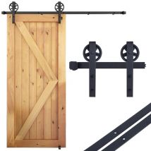 Schiebetürbeschlag Set Schiebetürsystem Laufschiene für Schiebetür Hängeschiene mit Holz schiebetürbeschlag - 1 Holztür 1.83M /6FT