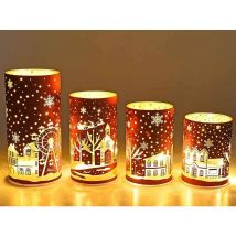 Kontarboor - Lampes décoratives de Noël à led, Lot de 4 photophores en Verre à led, décoration Noël Rouge et Or , Paysage de Noël,Hiver.