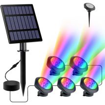 Lampes solaires de bassin, rgb Lampe Solaire avec IP68 Étanche, Spots Solaire pour aquarium, jardin(5 lampes frontales) [Classe énergétique a+]