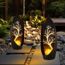 Lampes solaires de décoration de jardin pour l'extérieur, décoration de balcon extérieur, noir, argent, arbre, boule de verre, batterie métal IP44,
