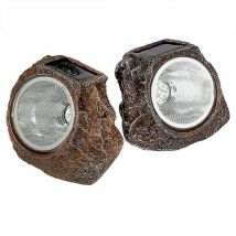 Feiyue - Lampes solaires de jardin en forme de roche pour extérieur, lot de 2 lampes solaires à 10 led