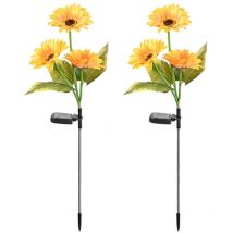 Lampes solaires d'extérieur pour décoration de jardin - Lot de 2 lampes solaires de jardin avec 3 lampes tournesol, lampes solaires d'extérieur