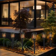 Lampes solaires pour décoration de jardin extérieur torches torche de jardin, effet feu led IP44 piquet de sol, hauteur 59,5 cm, lot de 6
