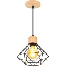 Lampes Suspension Industrielle Noir Lustre Suspension Rétro en Métal en Bois Uisine Chambre Salon Plafonnier
