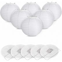 12PCS 6(15cm) Lampion Papier Blanc Ronde Décoration pour Noël Mariage Anniversaire Fête